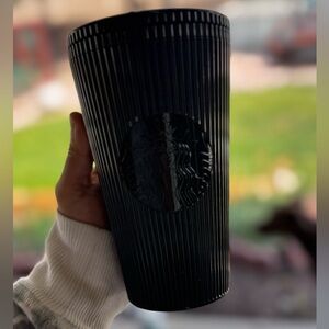 Starbucks Black Pleated Metallic Plastic Cup